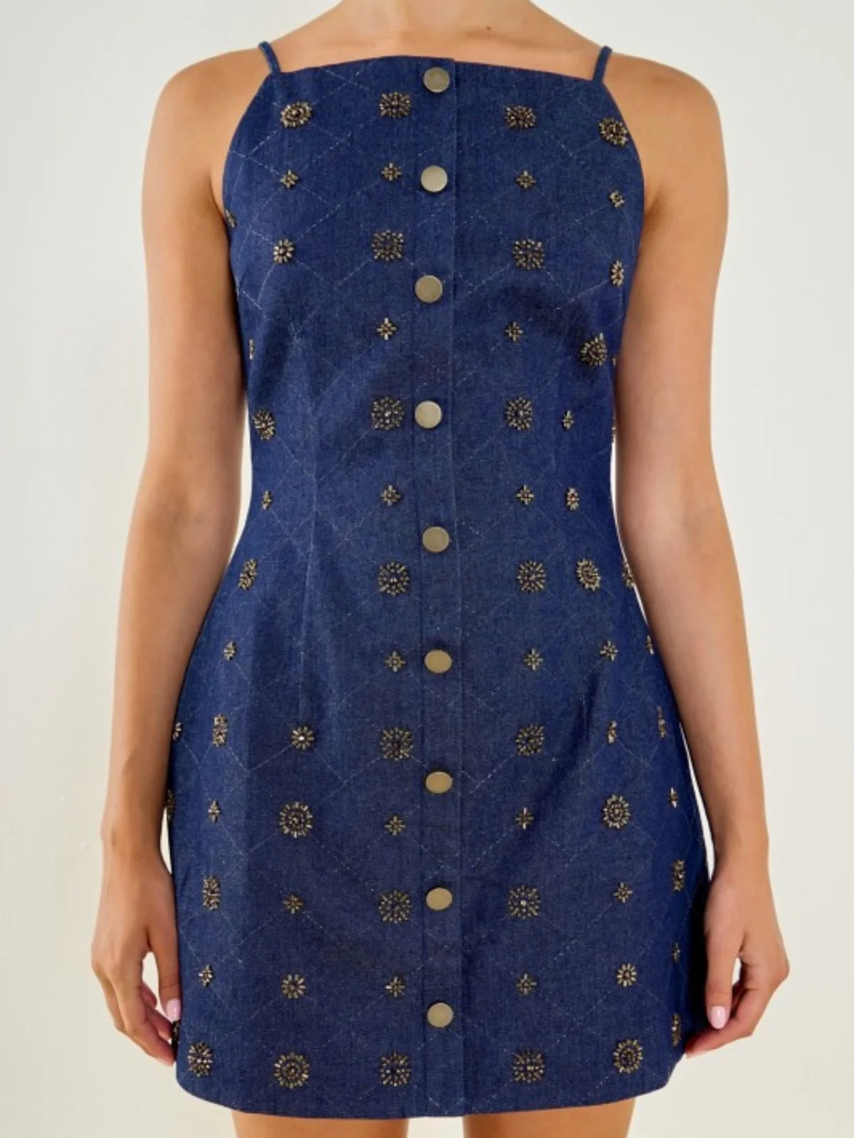 Denim Embellished Mini Dress