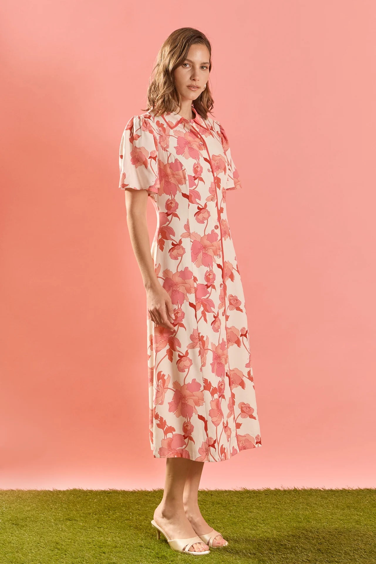 Floral A-Line Mini Shirt Dress