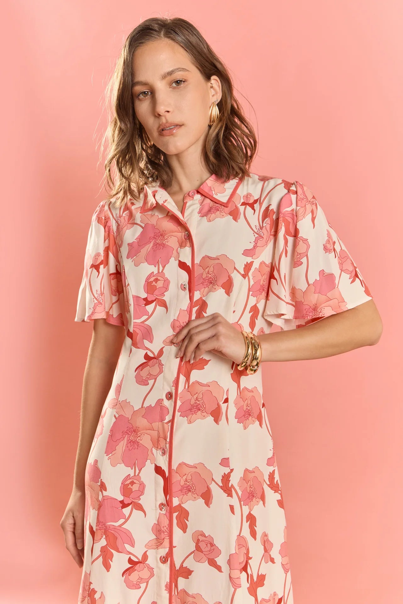Floral A-Line Mini Shirt Dress