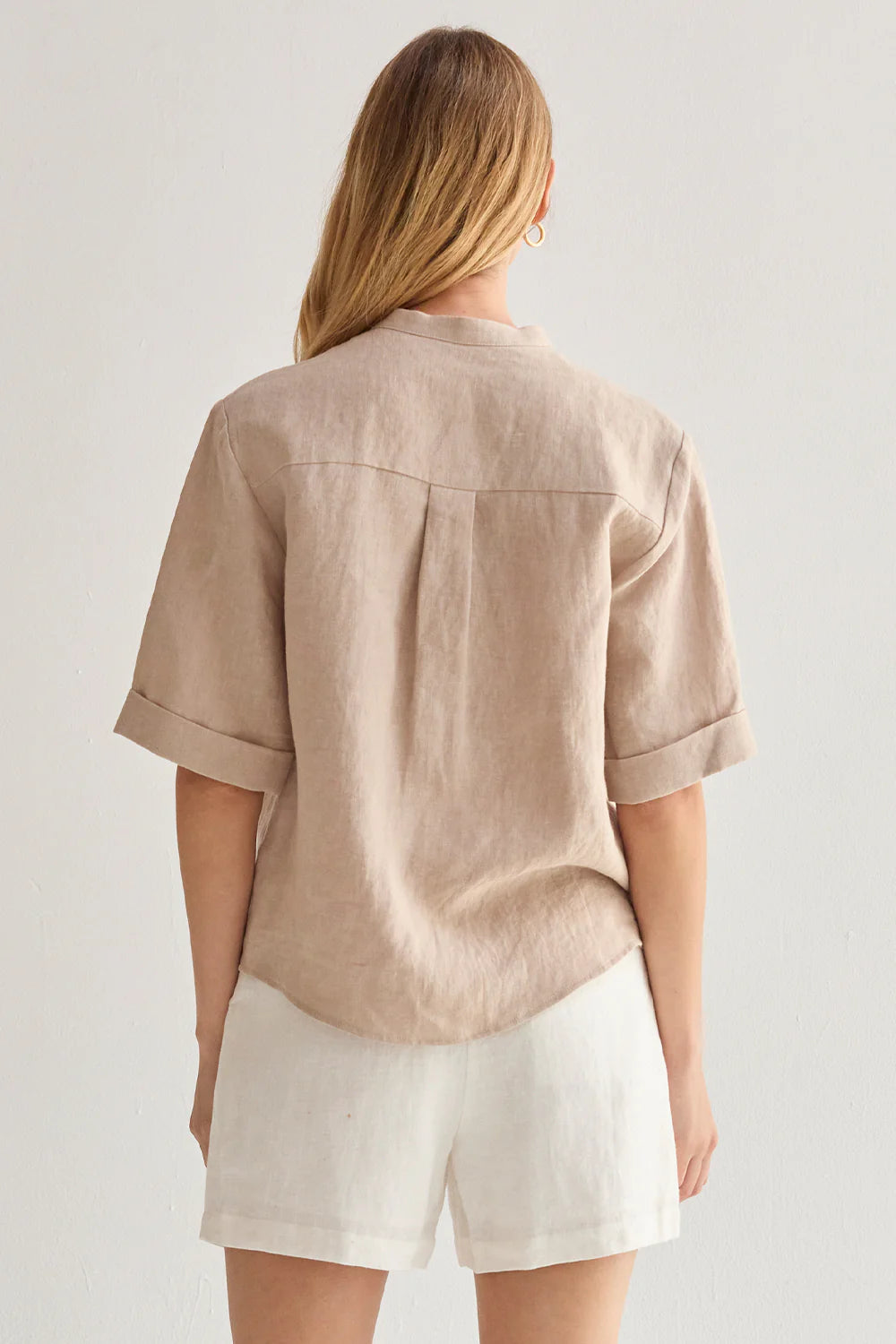 Joyce Mandarin Collar Button Up Linen Top