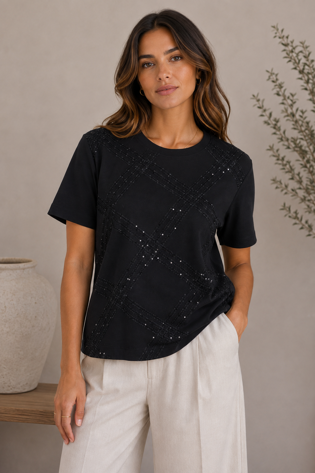 Midnight Shimmer Plaid Tee