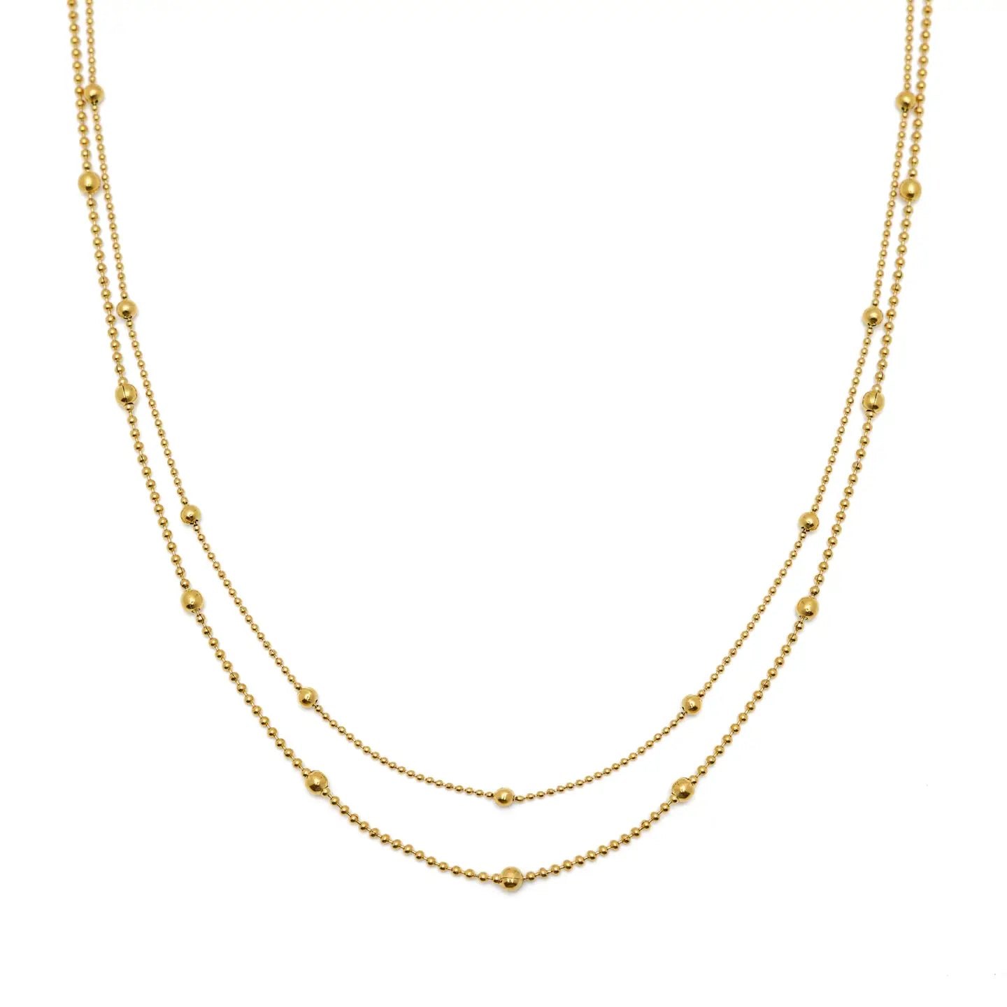 Waterproof Gold Double Beaded Chain Necklace