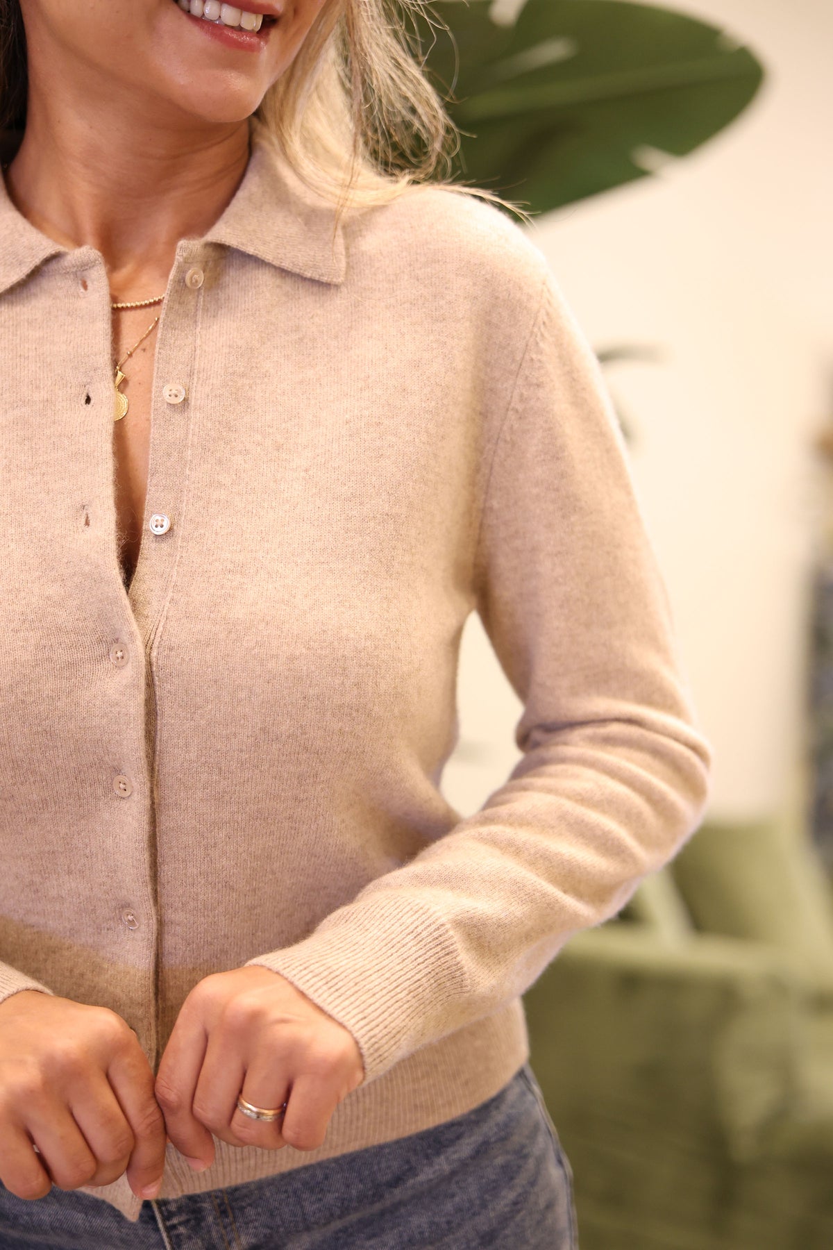 V-Neck Cashmere Polo Cardigan