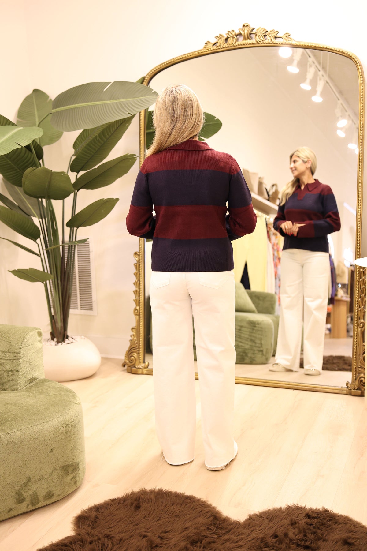 Striped Collared Knit Sweater