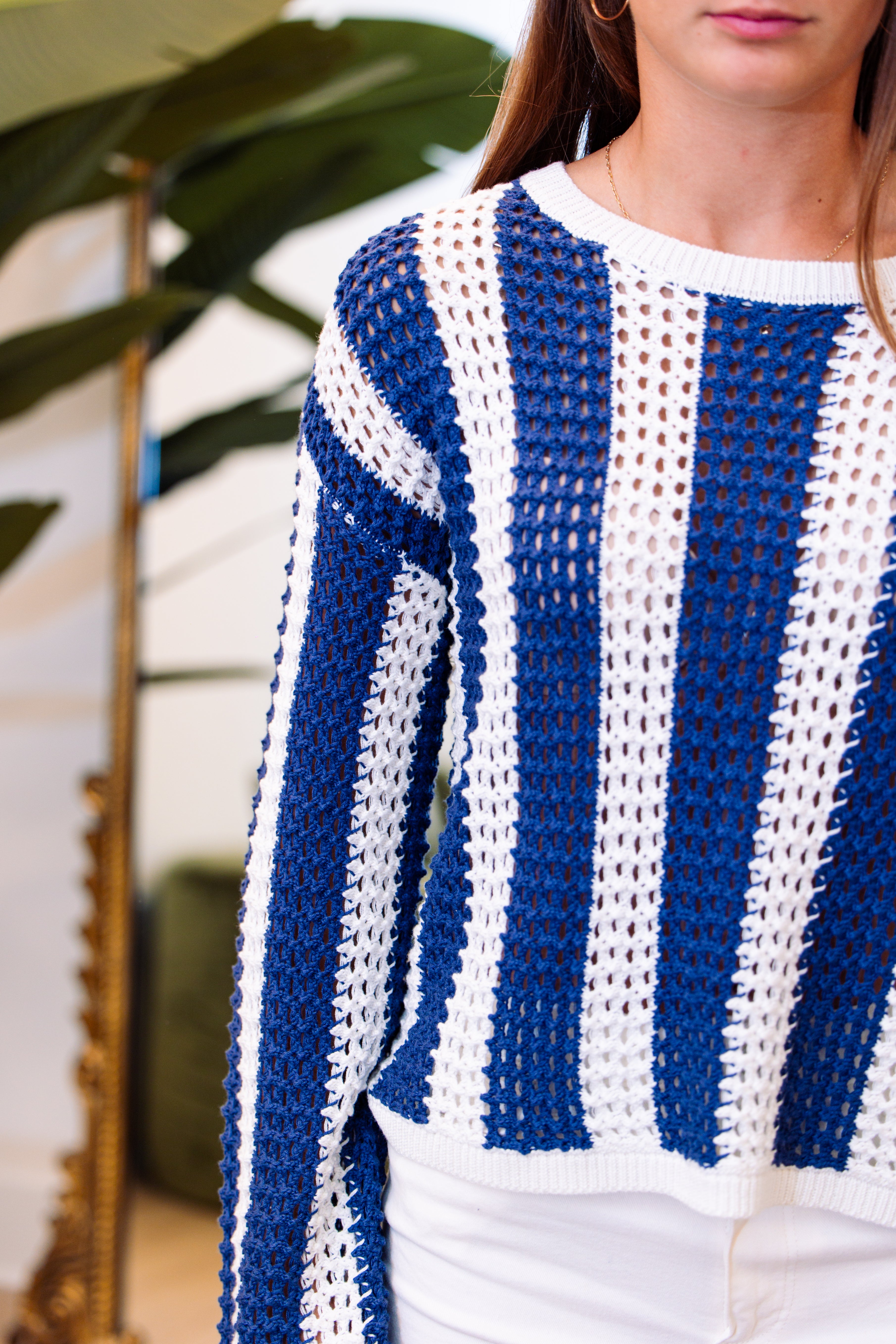 Knit Sweater Cotton Acrylic Crochet Striped Top