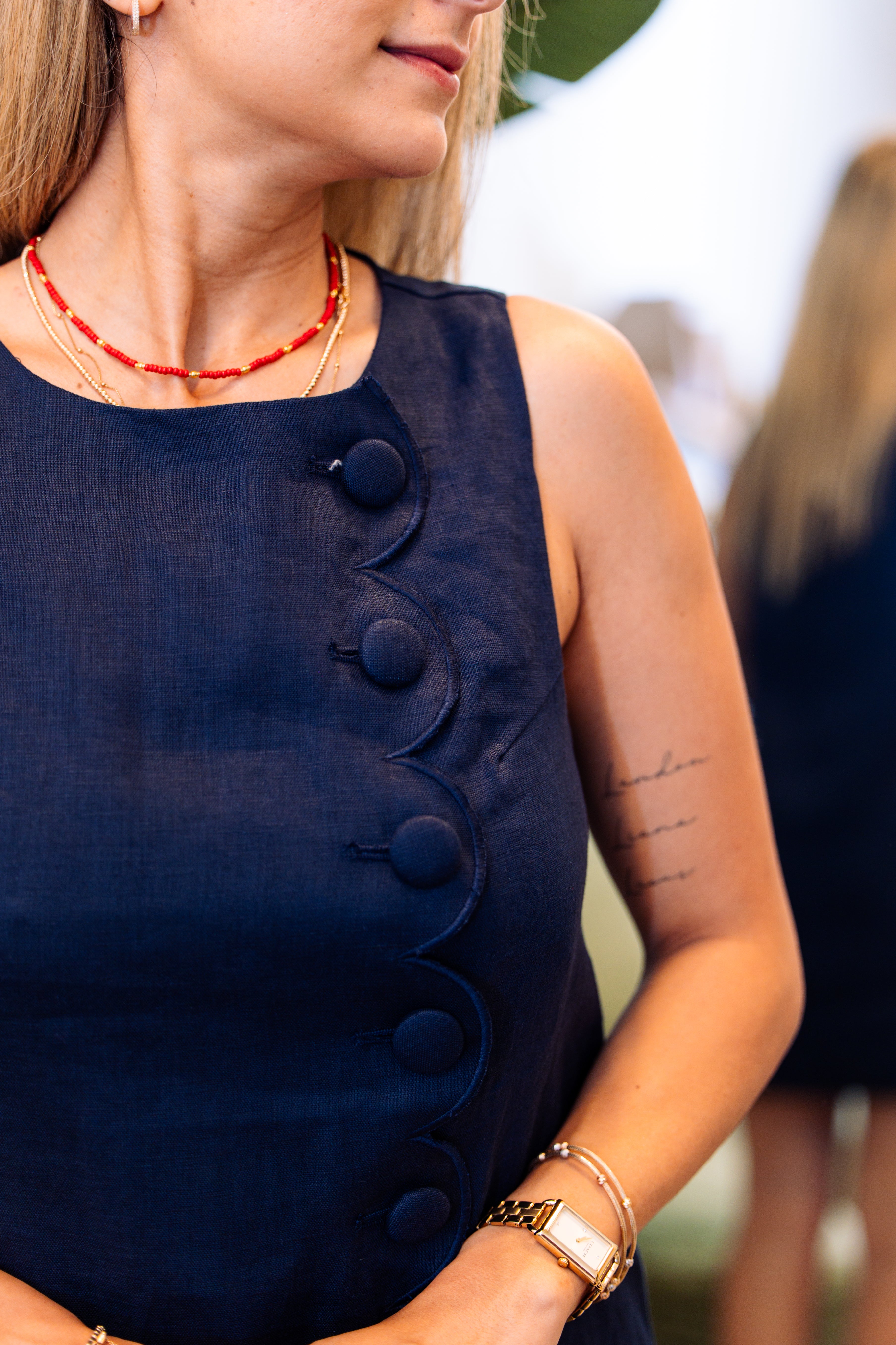 Kaia Scallop with Button Detailed Linen Mini Dress