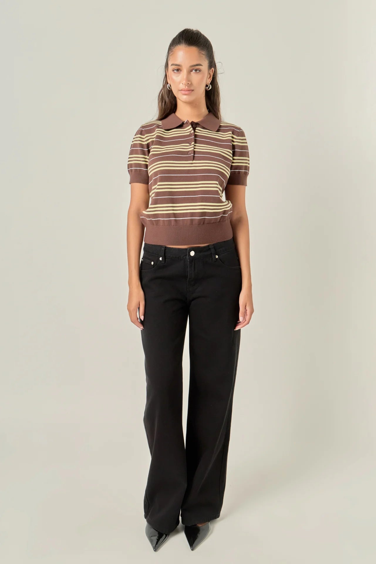 Striped Polo Knit Top