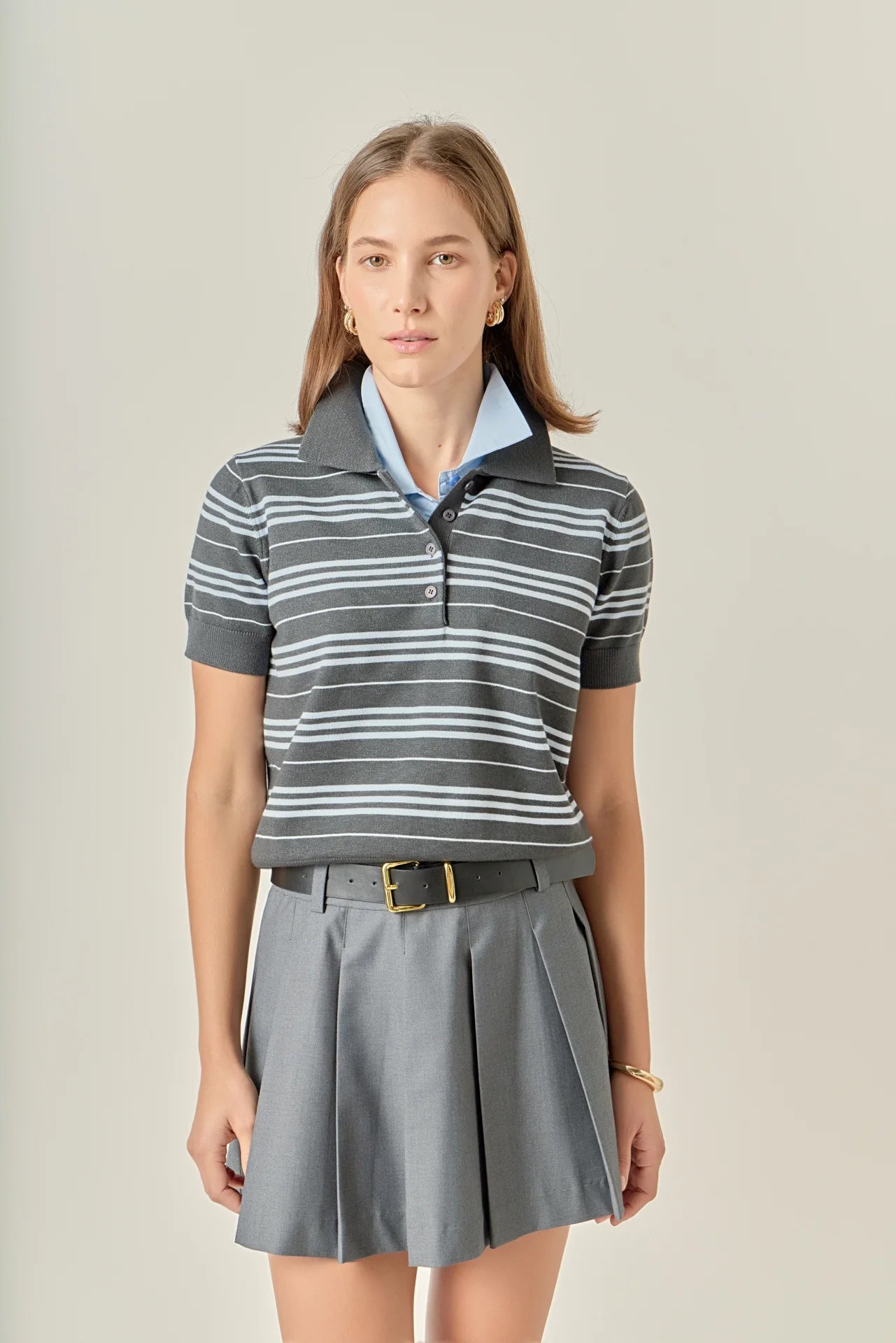 Striped Polo Knit Top
