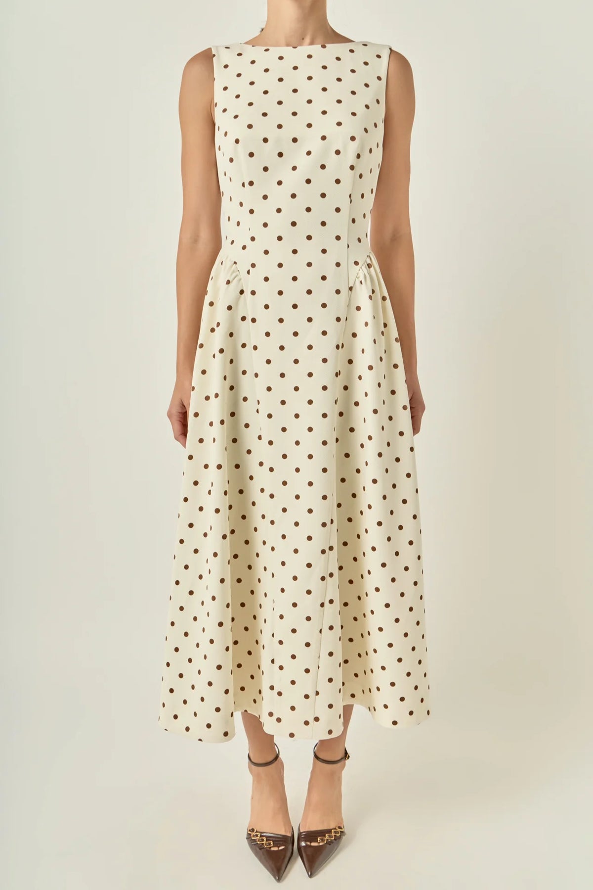 Polka Dot Sleeveless Midi Dress