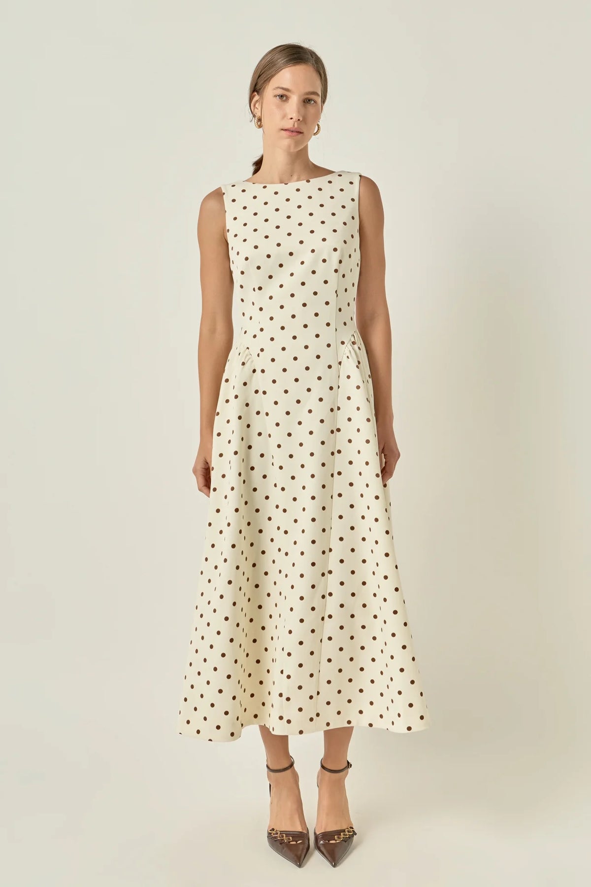 Polka Dot Sleeveless Midi Dress
