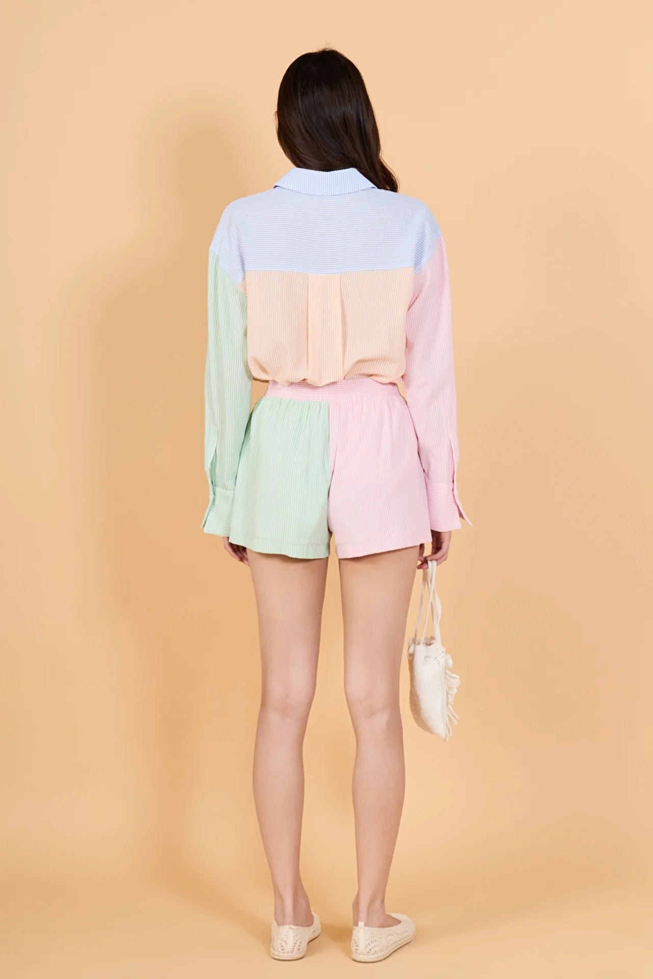Colorblock Seersucker Button Down Shirt