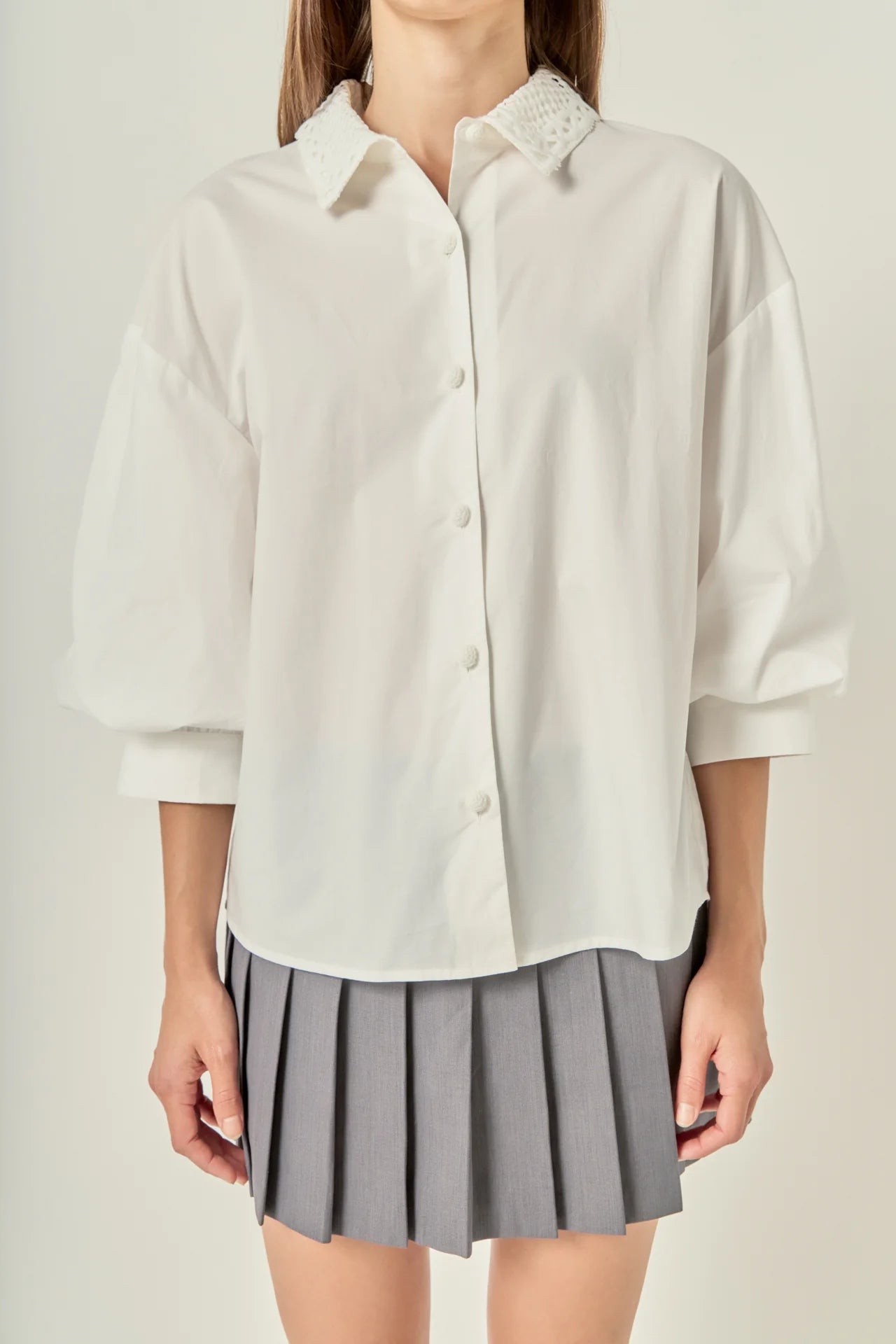 Lace Collar Balloon Sleeve Shirt