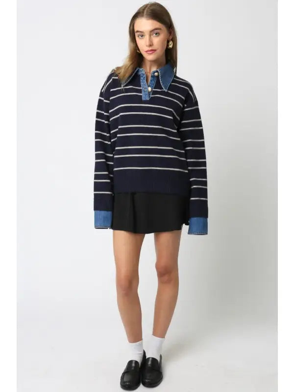 Sofia Stripe Collared Sweater