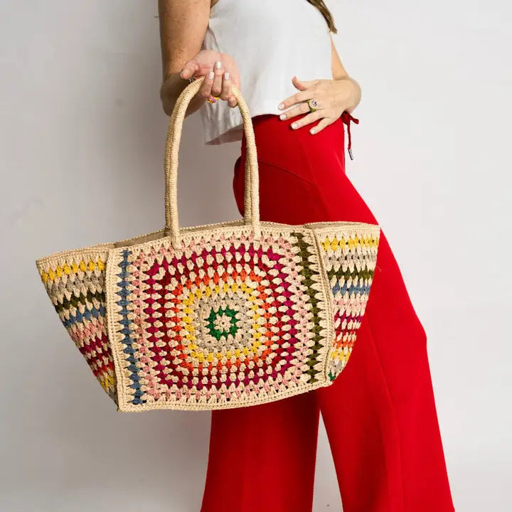 Rainbow Camilla Raffia Bag