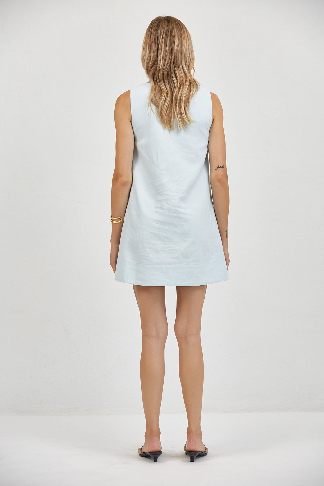 Linen Scallop Square Neck Sleeveless Mini Dress