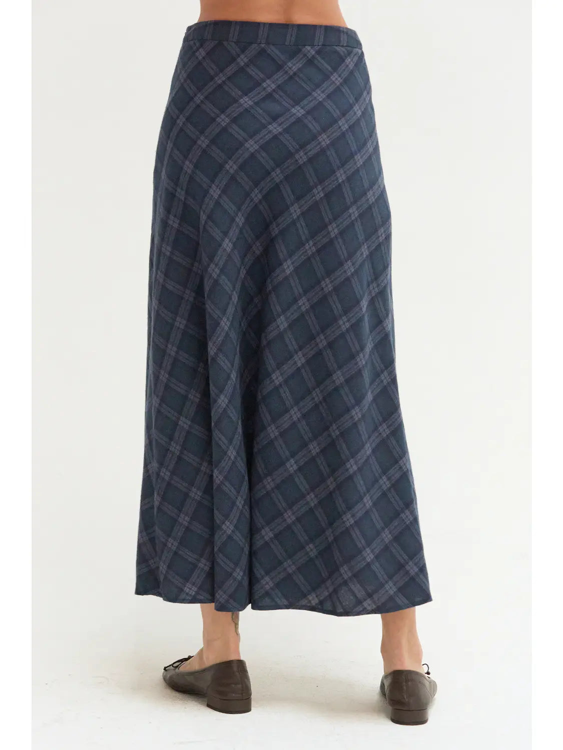 Sandra Plaid Flowy Midi Skirt