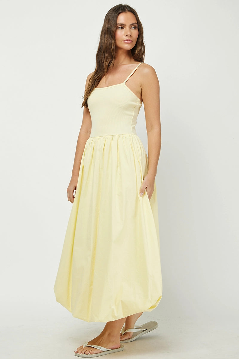 Contrast Ribbed Cami with Bubble Maxi Skirt