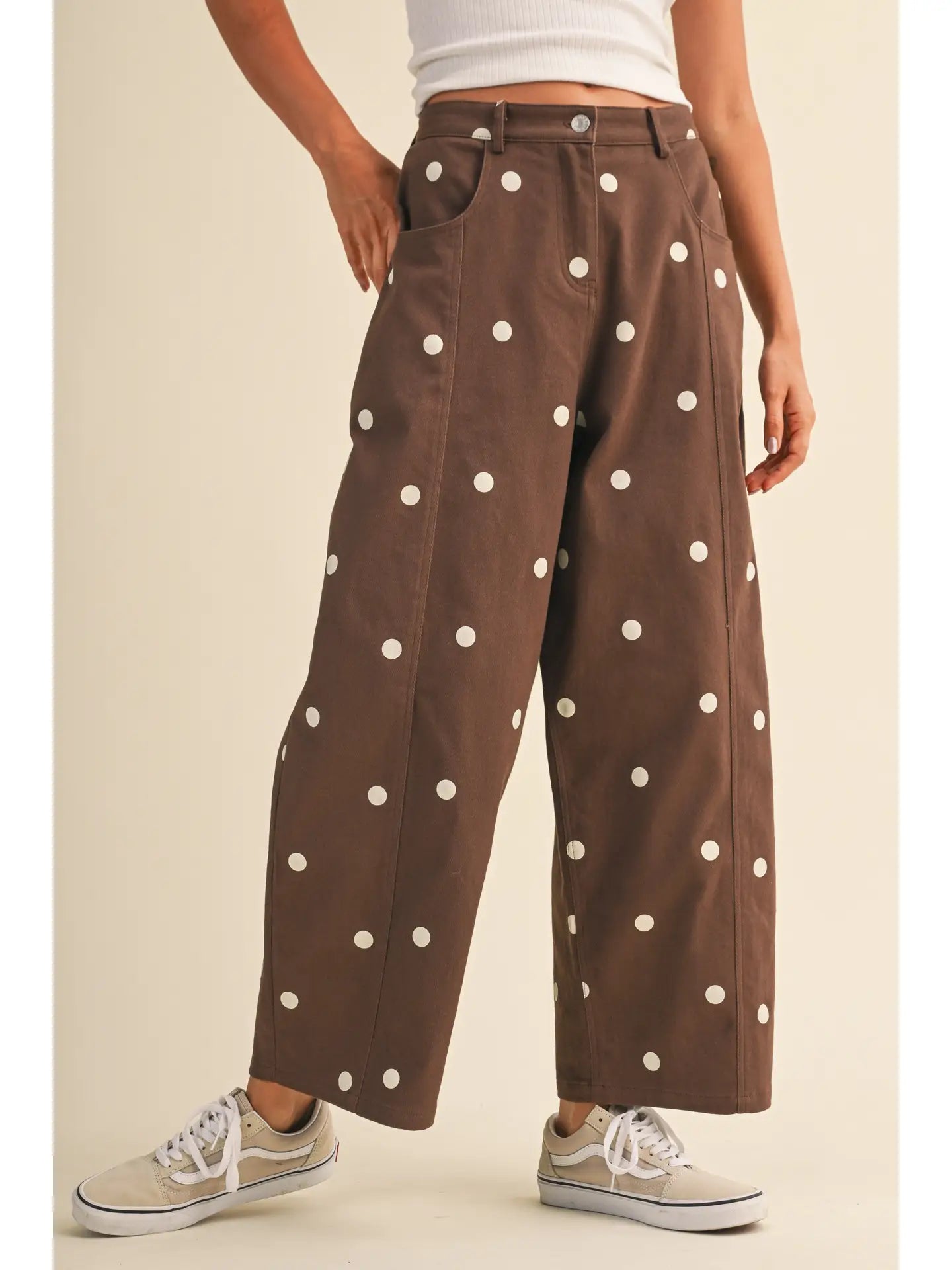 Polkadot Stretch Twill Mid Waist Barrel Pants