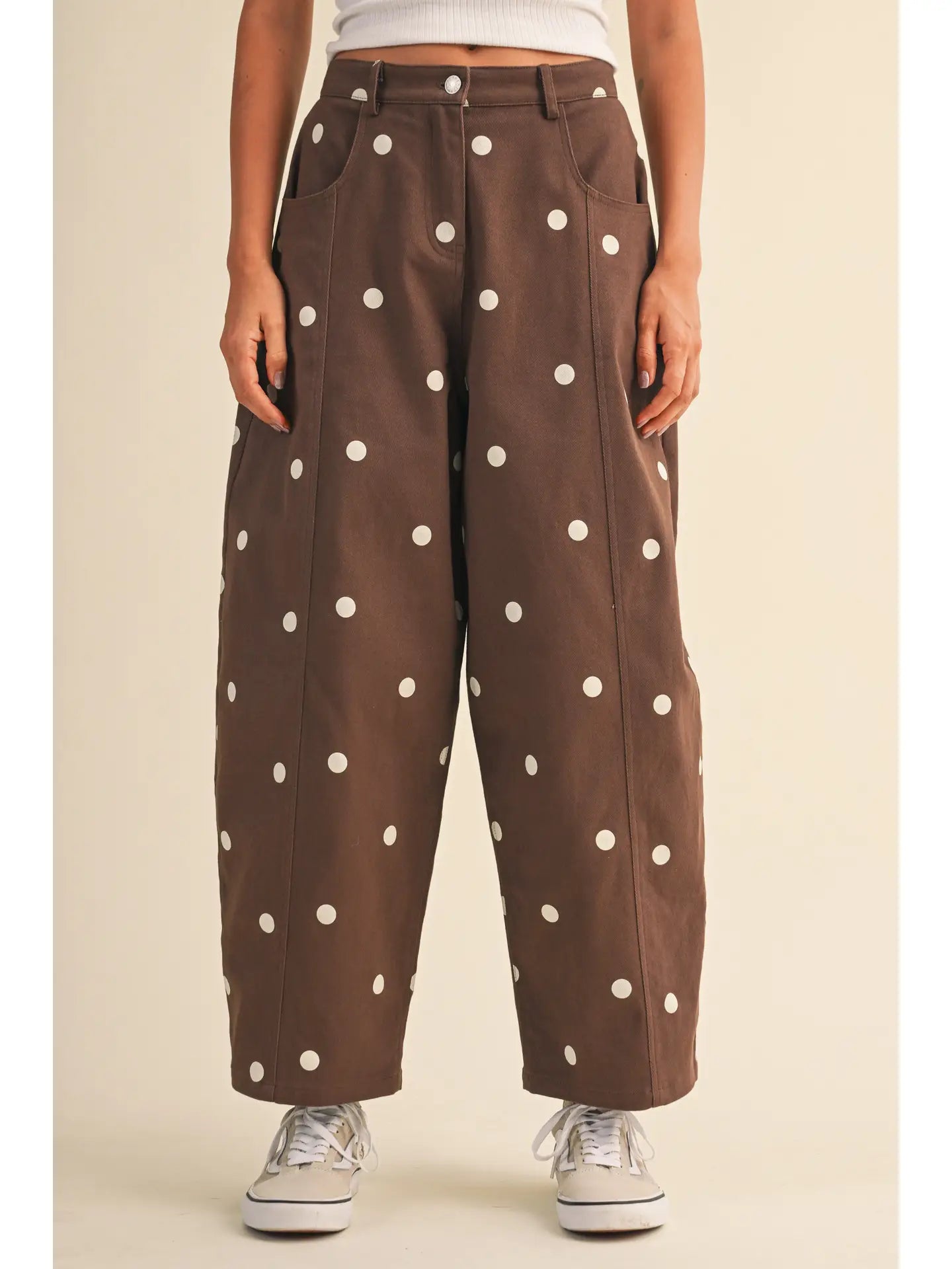 Polkadot Stretch Twill Mid Waist Barrel Pants