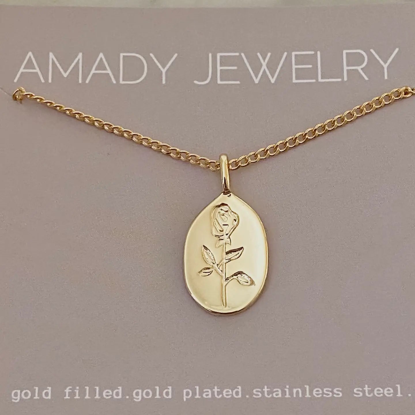 Rose Flower Medallion Coin Layering Necklace 18K Gold Filled