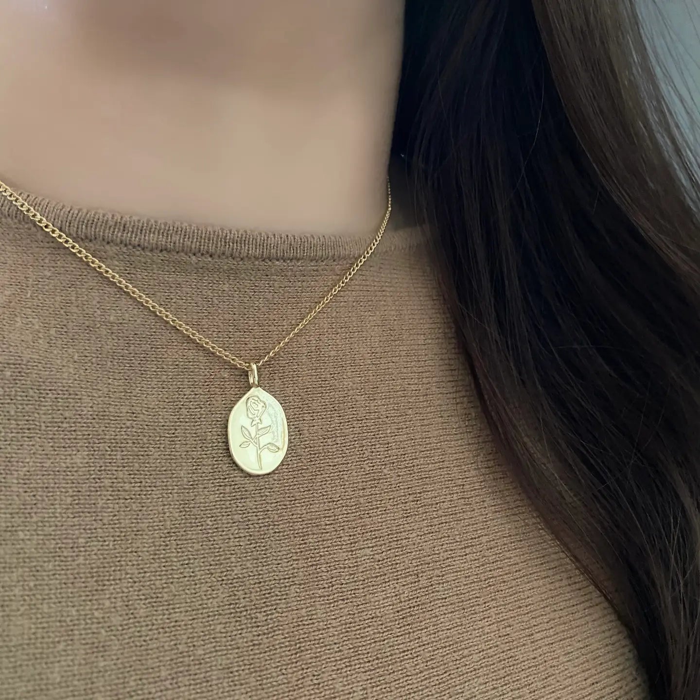 Rose Flower Medallion Coin Layering Necklace 18K Gold Filled