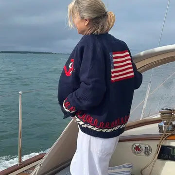 Flag Varsity Cardigan with Vintage Trim