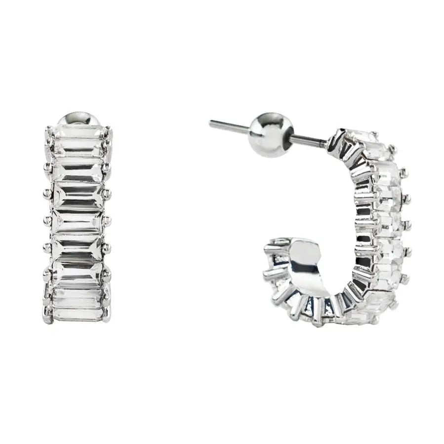 Demi-Fine Silver Squared Diamond Hoops