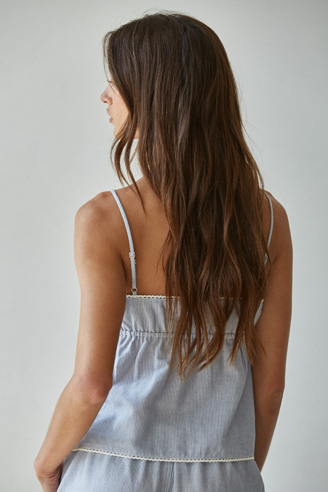Woven Cotton Linen Striped Cami Top