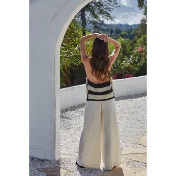 Knit Sweater Cotton Crochet Striped Halter Top