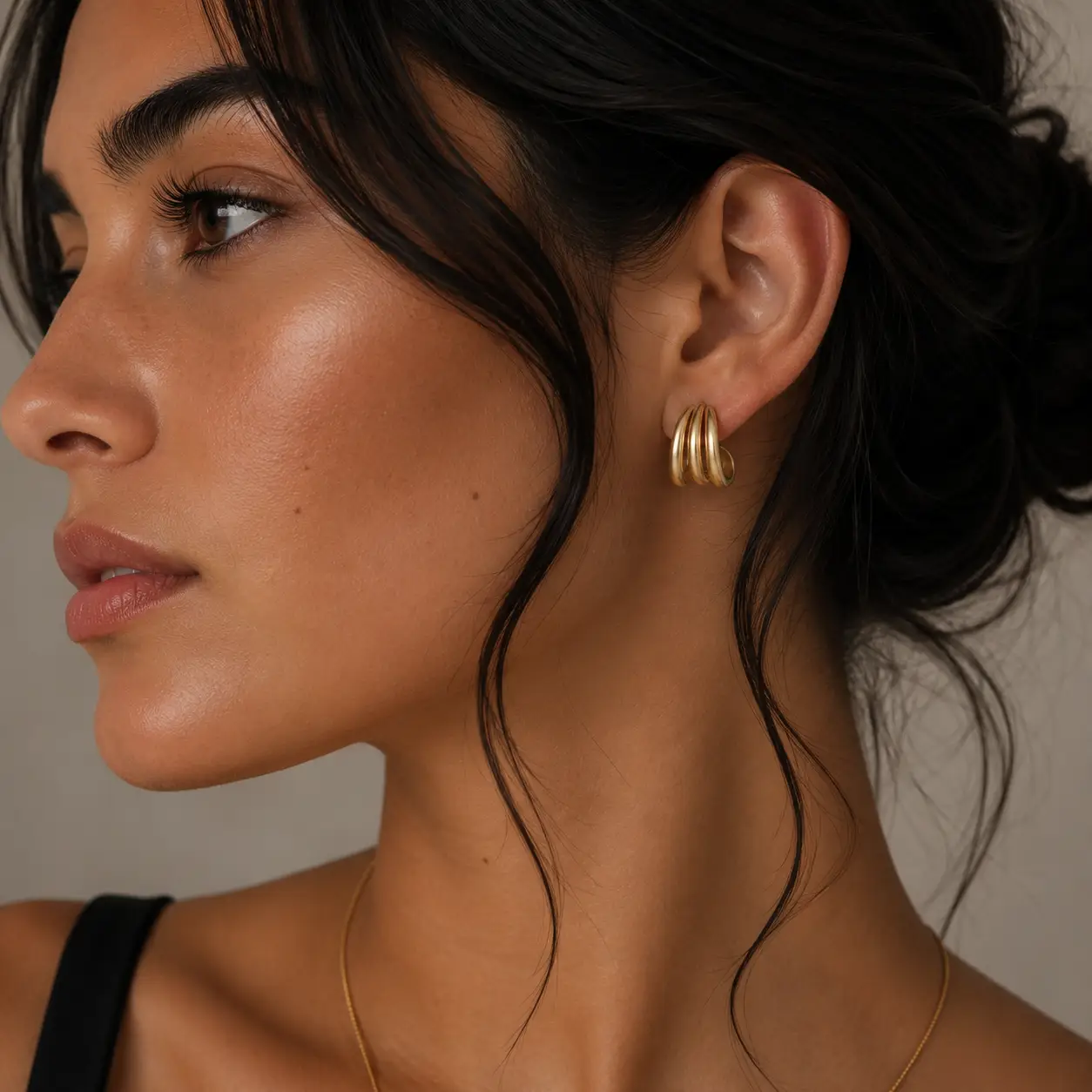 Gold Three Hoop Huggie - Earring