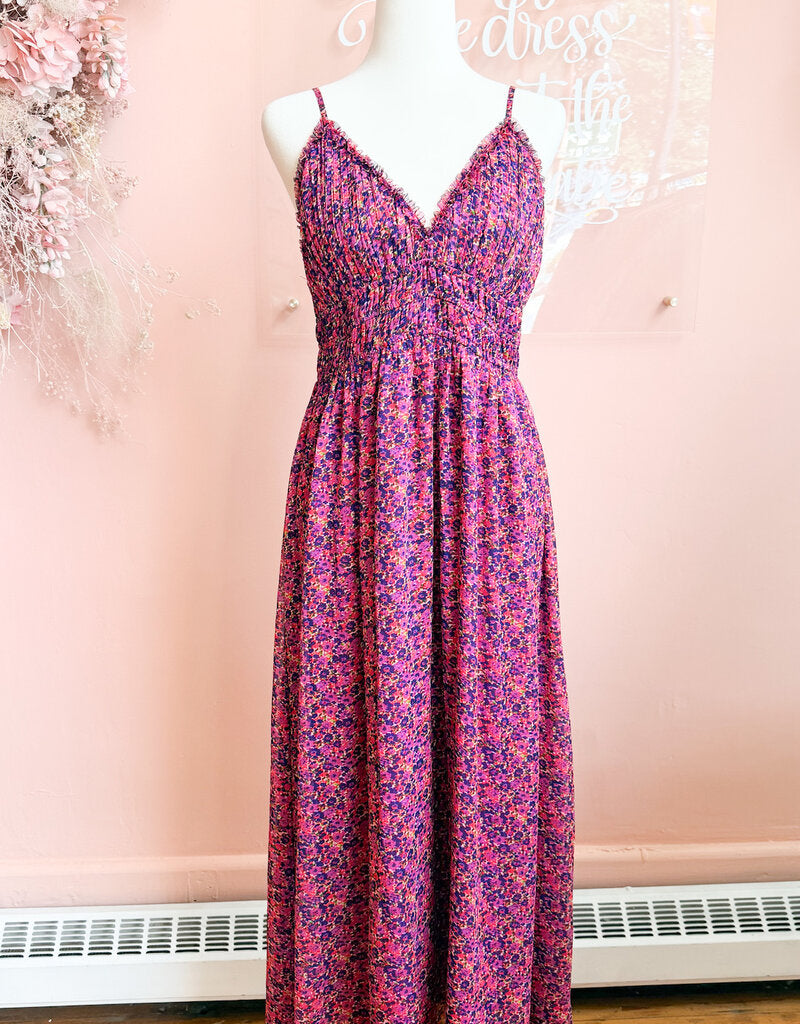 Bindi Smocked Dress In Magenta Floral