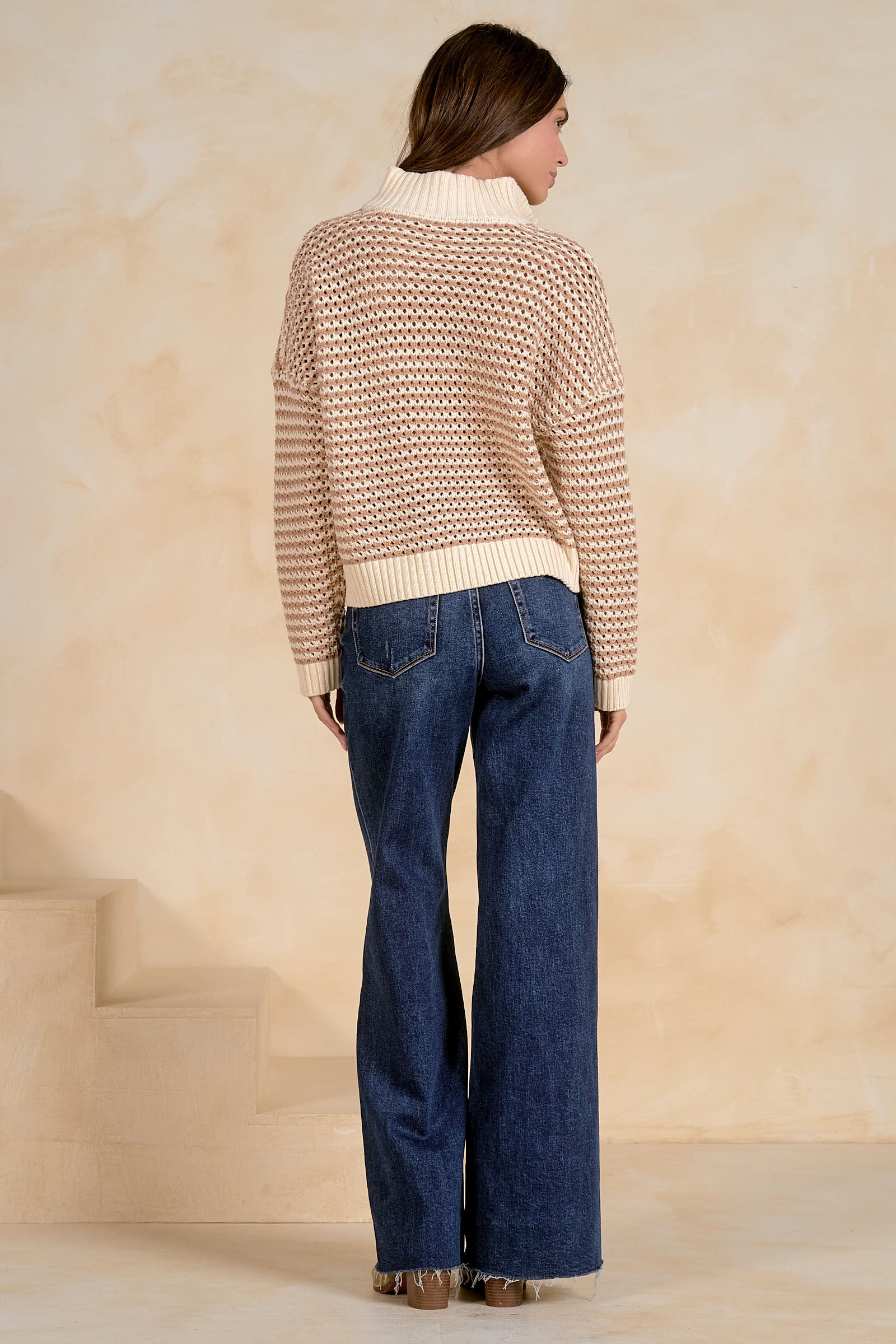 Coastal Breeze Open-Knit Quarter Zip Sweater