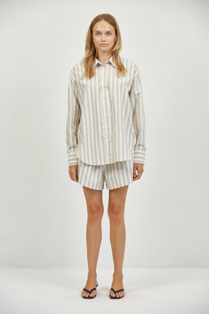 Striped Shorts with Side Pockets and Waist Strap