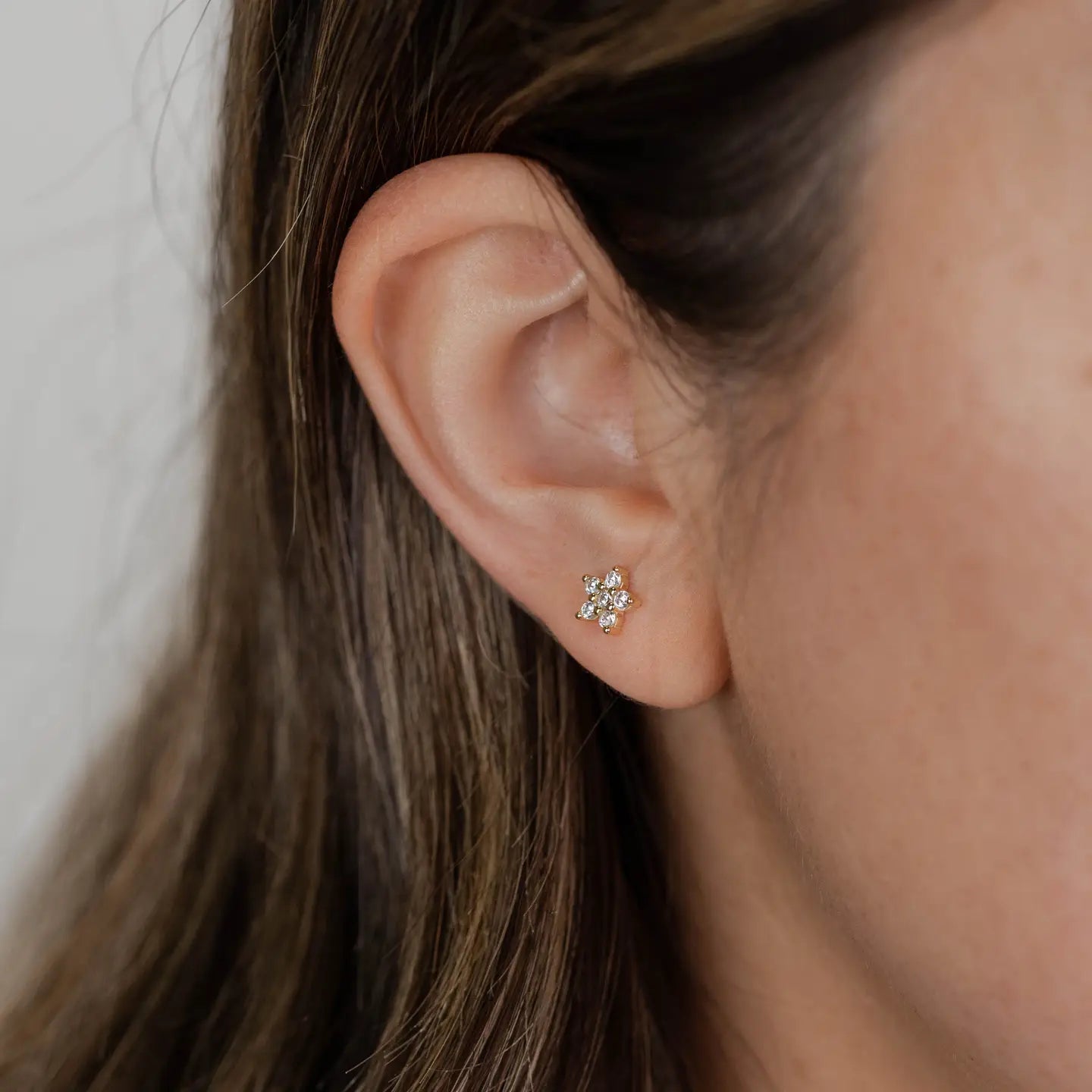 Pave Stud - Flower - Gold Earrings