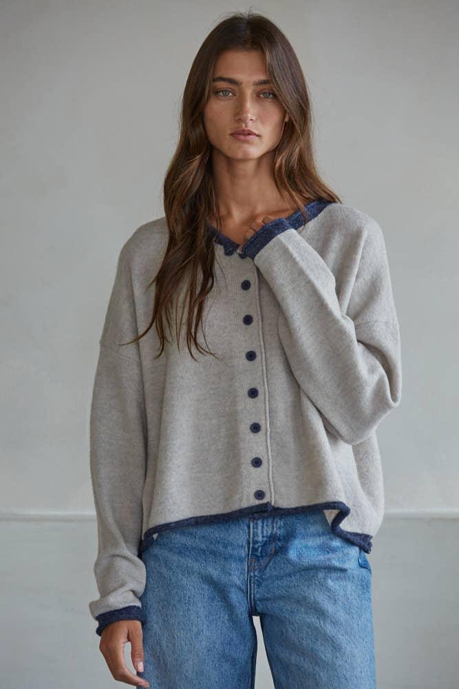 Knit Polyester Acrylic Sweater Crew Neck Cardigan