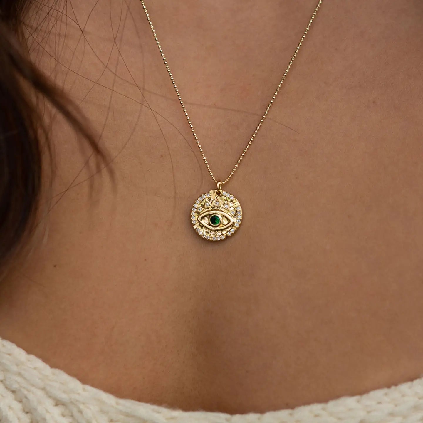 Emerald Evil Eye Coin Necklace
