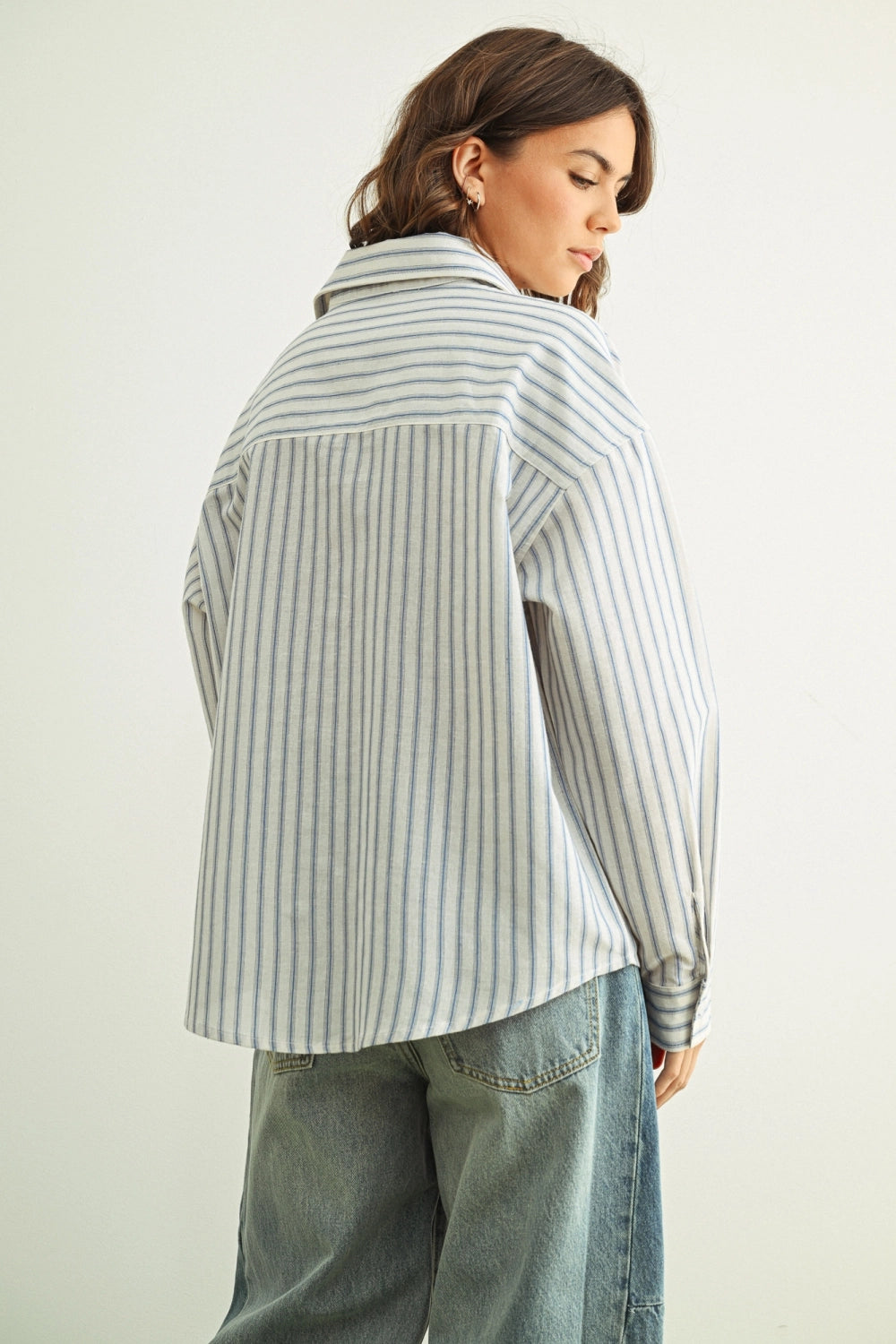 Striped Button Front Long Sleeve Shirts