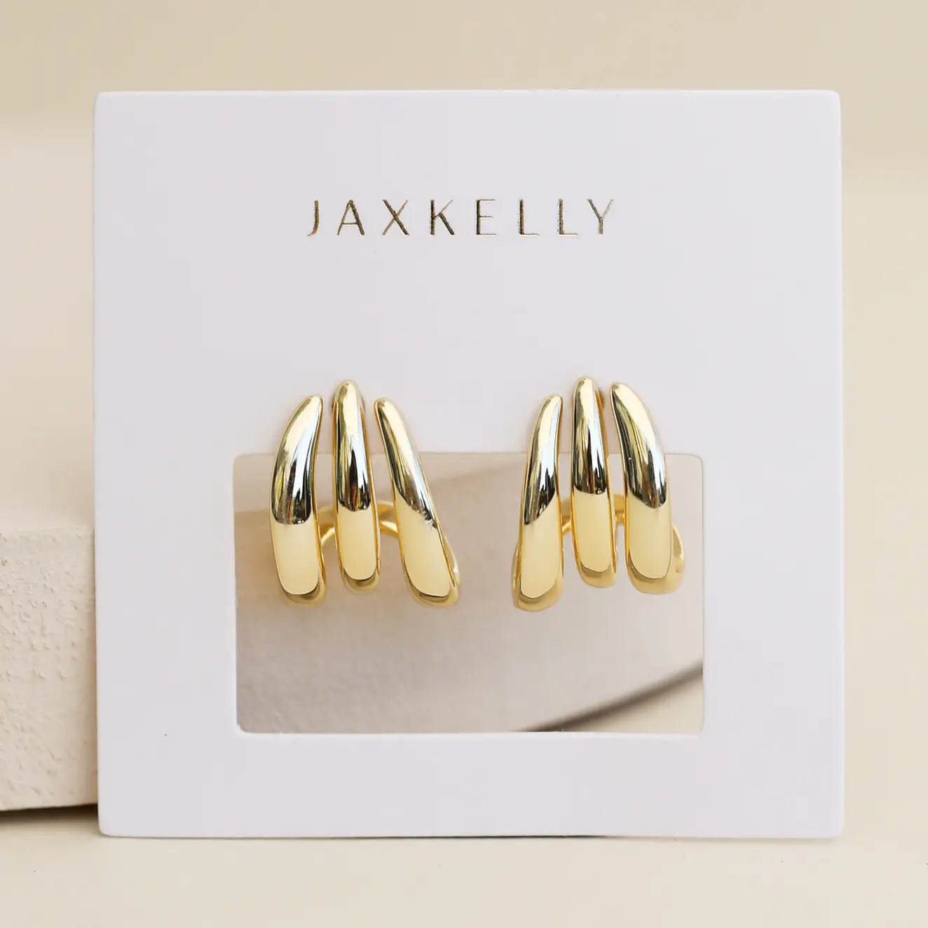 Gold Three Hoop Huggie - Earring