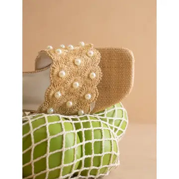 Natural Pearl Raffia Block Heel