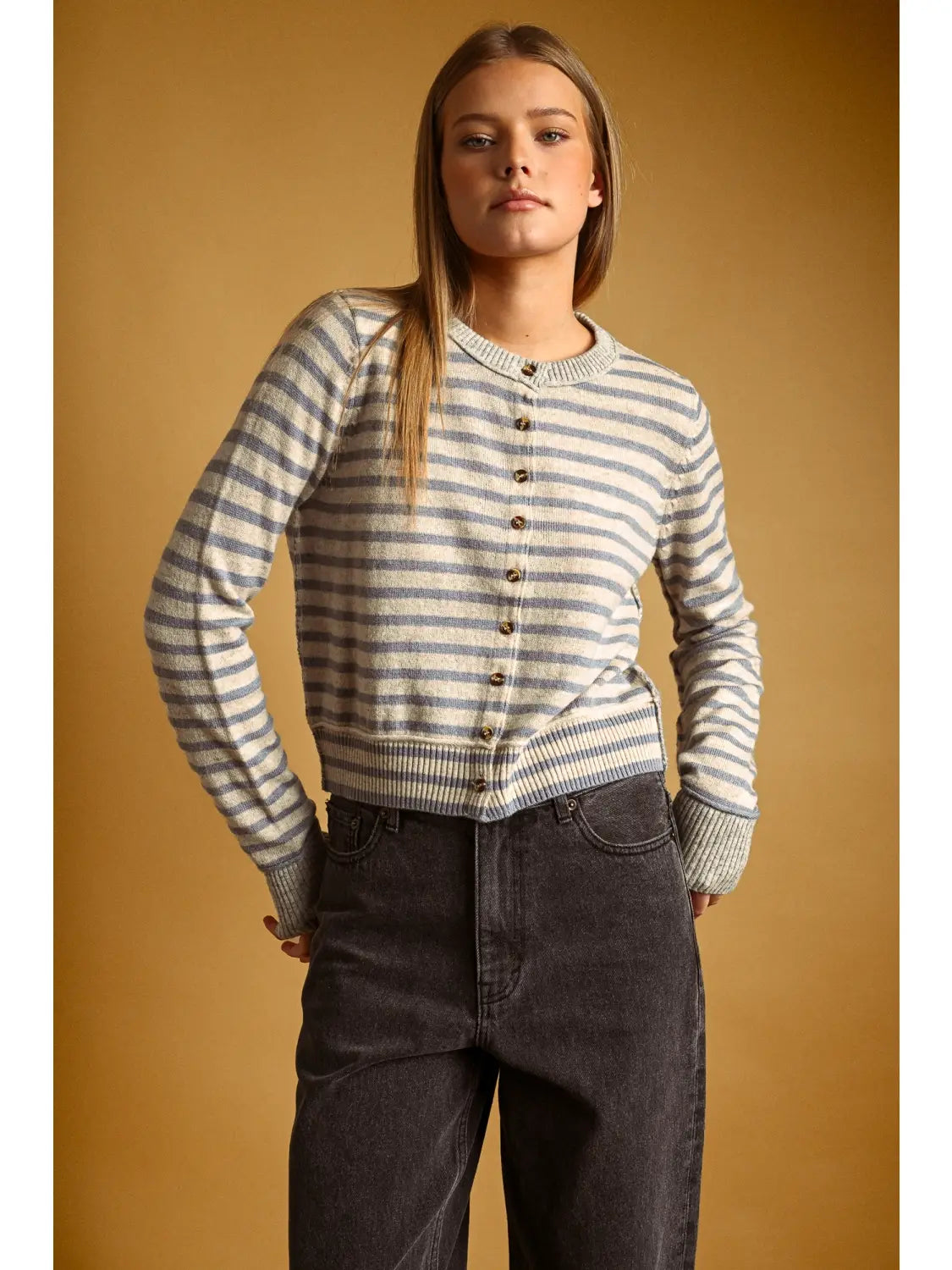 Striped Pattern Button Front Cardigan
