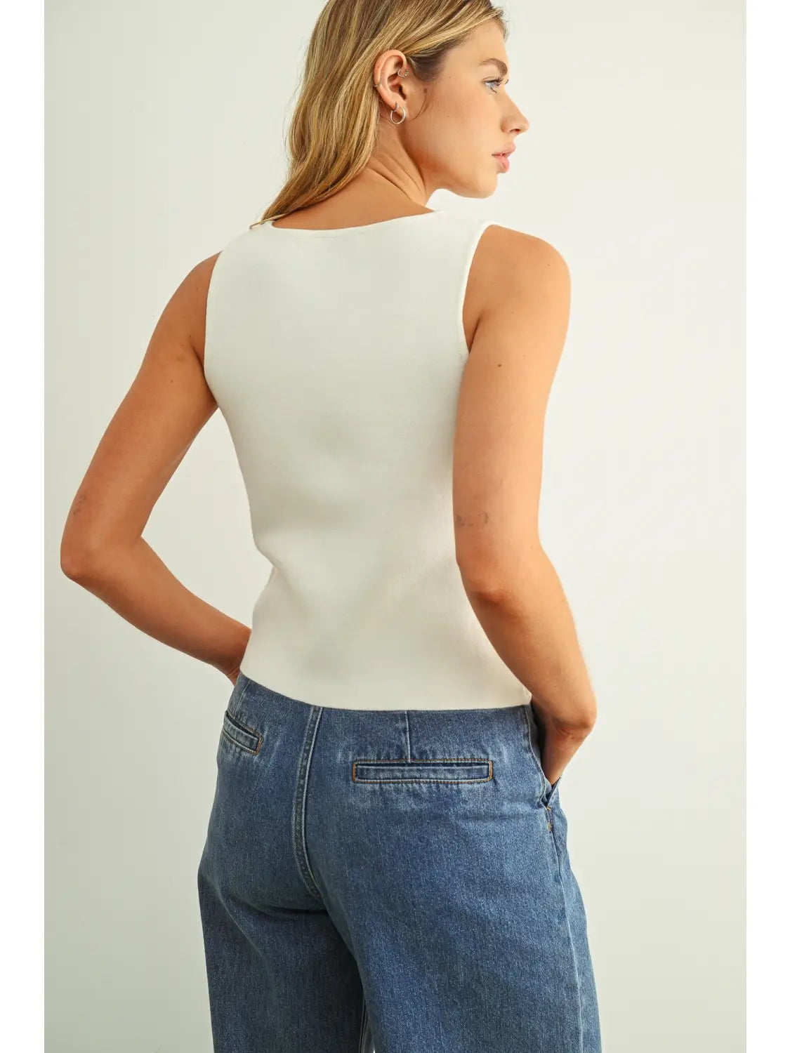 Sleeveless Knitted Button Front Vest Top