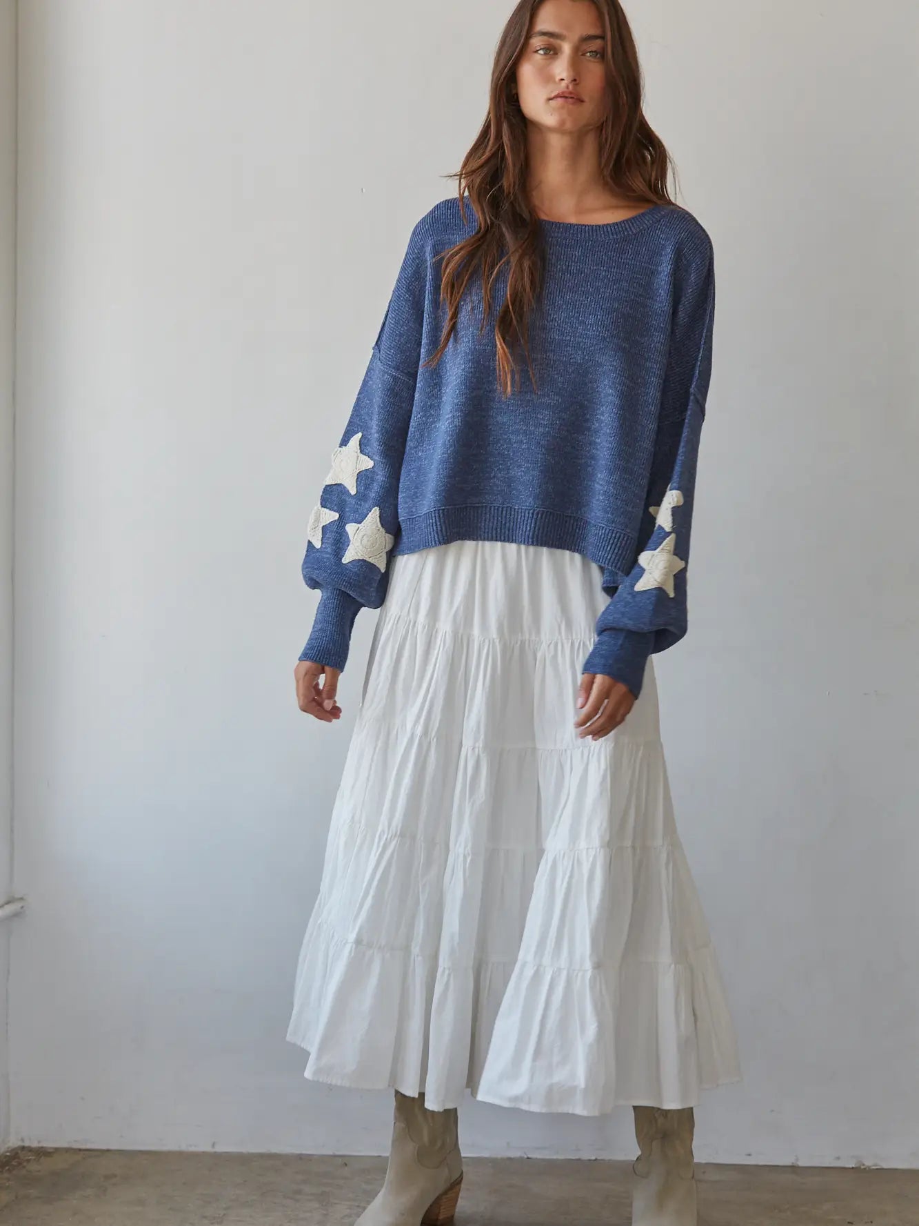 Knit Sweater Pullover with Star Patches