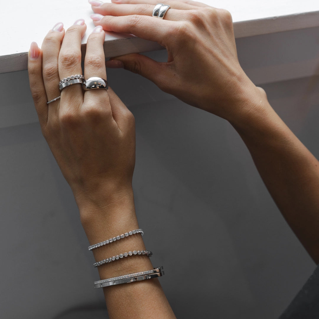 Waterproof Silver Lined Diamond Bangle