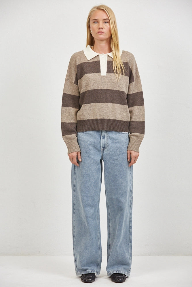 Knit Collar Neck Long Sleeve Sweater