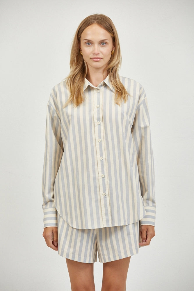 Striped Collar Neck Long Sleeve Shirt Top