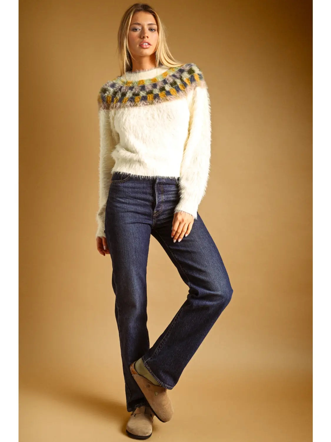 Multi Color Detailed Sweater Top