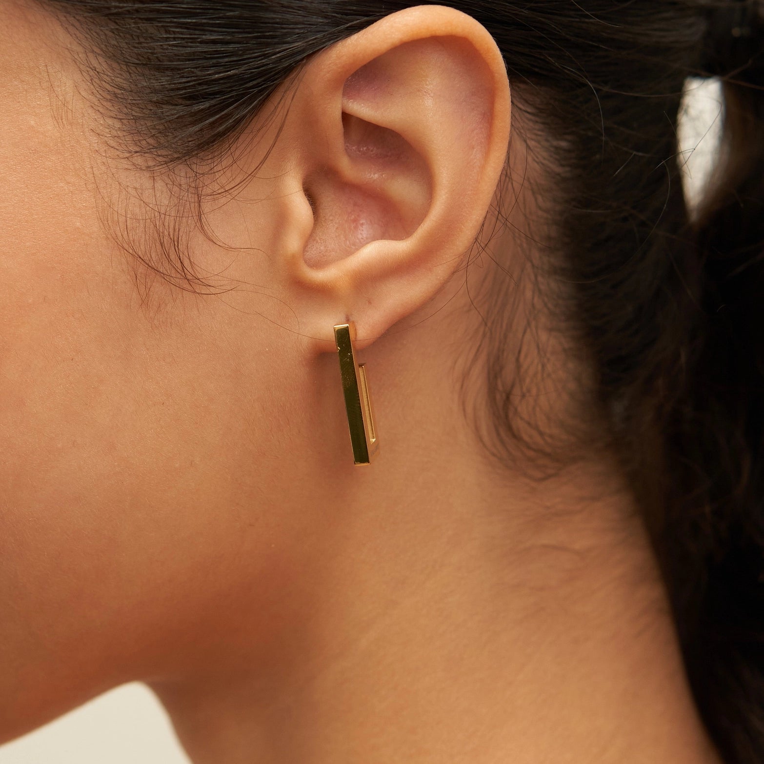 Waterproof Gold Rectanglular Hoops