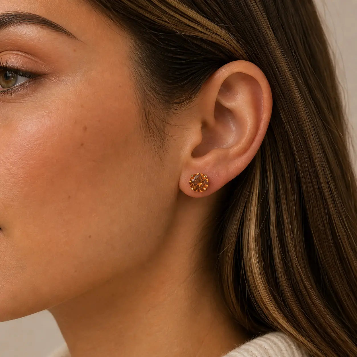 Round Cz  Gold Earrings