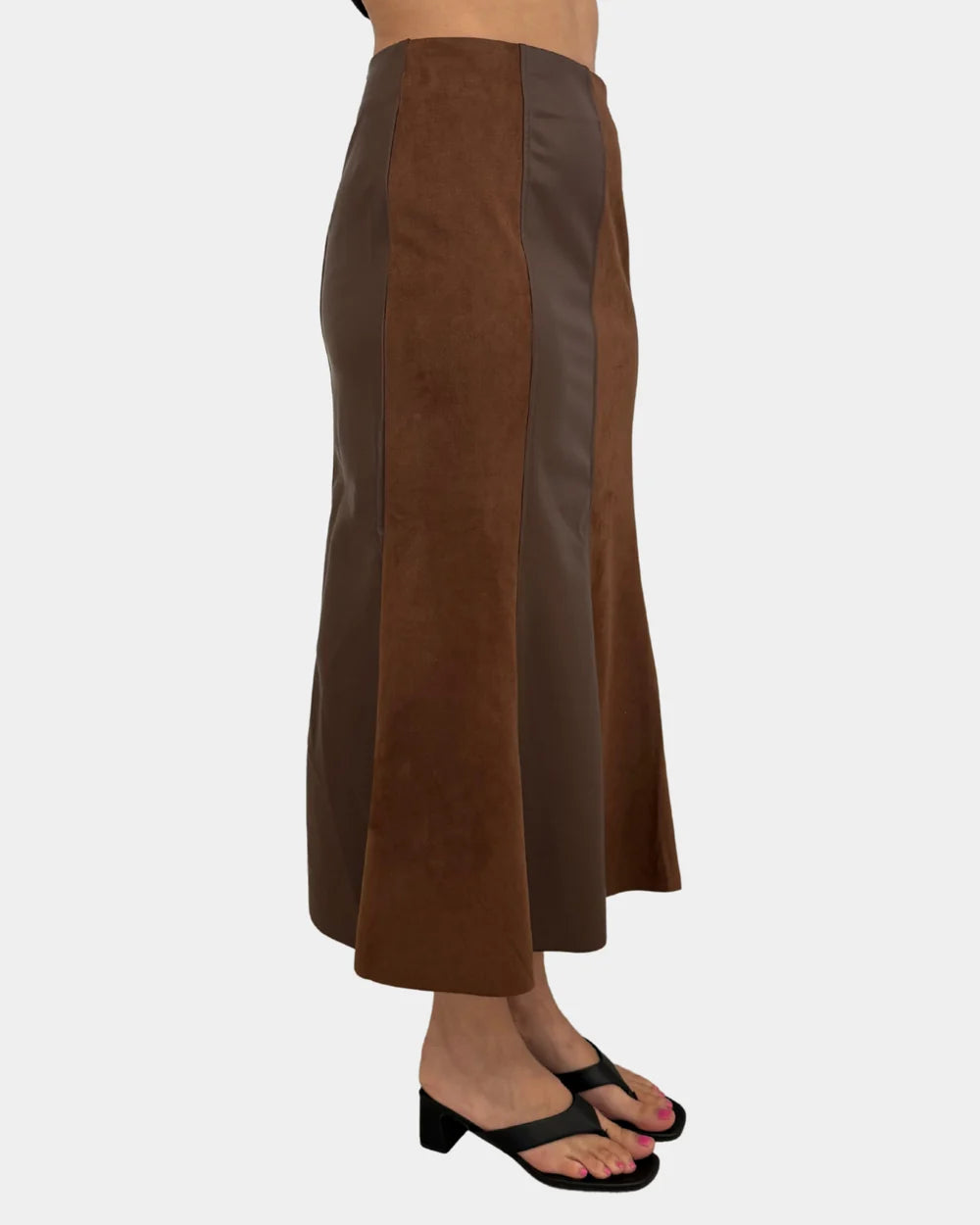 Suede Leather Panel Skirt