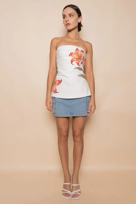 Floral Print Strapless Top